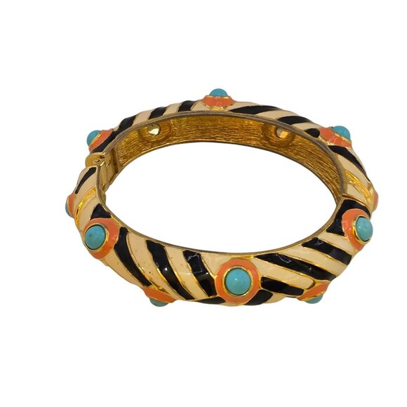 Vintage KJL Enameled Jeweled Bangle Bracelet (A6737) - Picture 4 of 6